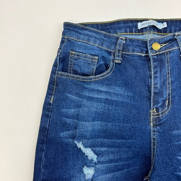 Misslook Womens Straight Leg Jeans Blue Leopard Print Distressed Cuffed Small - Picture 8 of 10